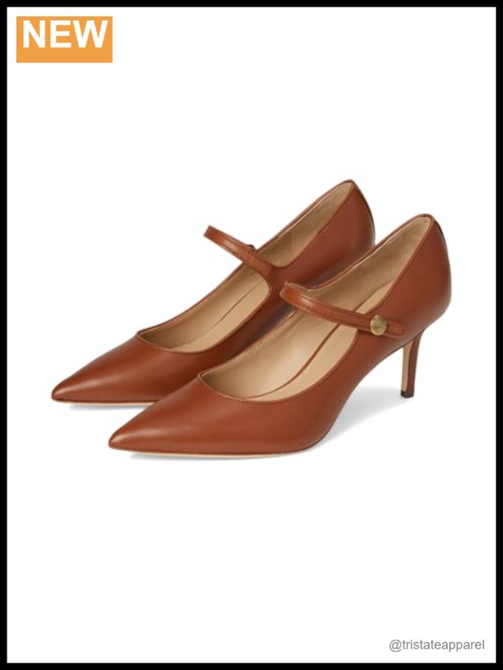 Calfskin Mary Jane Pumps with Crest Button Detail